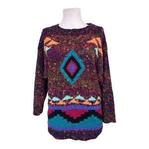 Vintage Just Cristina Women's Large Pullover Sweater Macrame 3/4 Sleeves